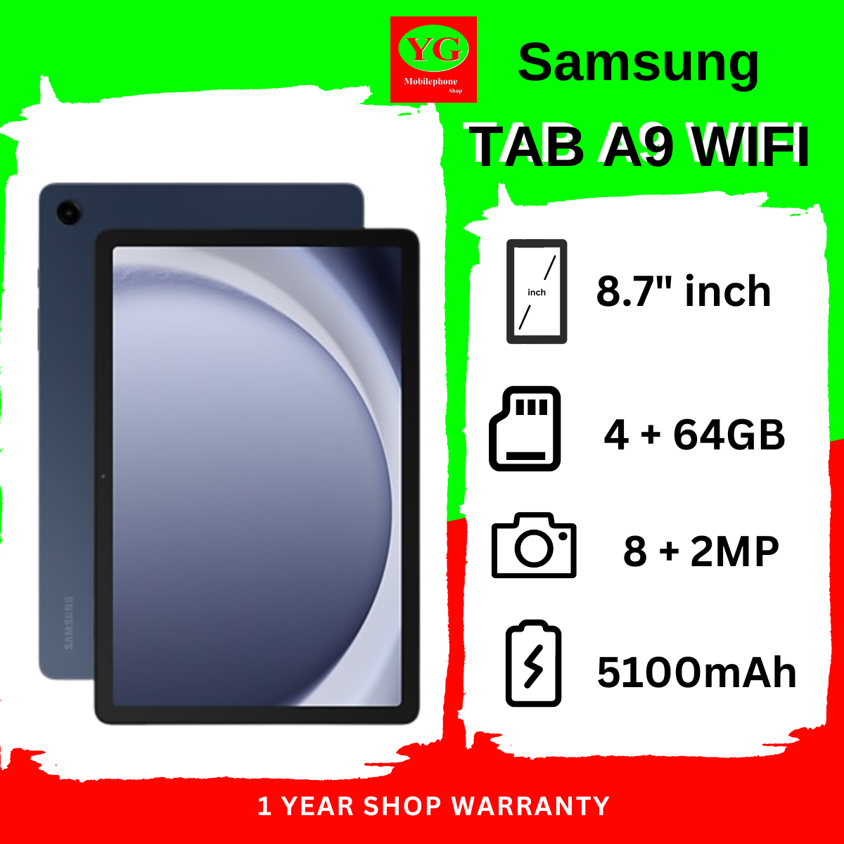 Samsung Galaxy Tab A9 WifI 4GB + 64GB (X110) | 1 Year Shop Warranty | Export Set