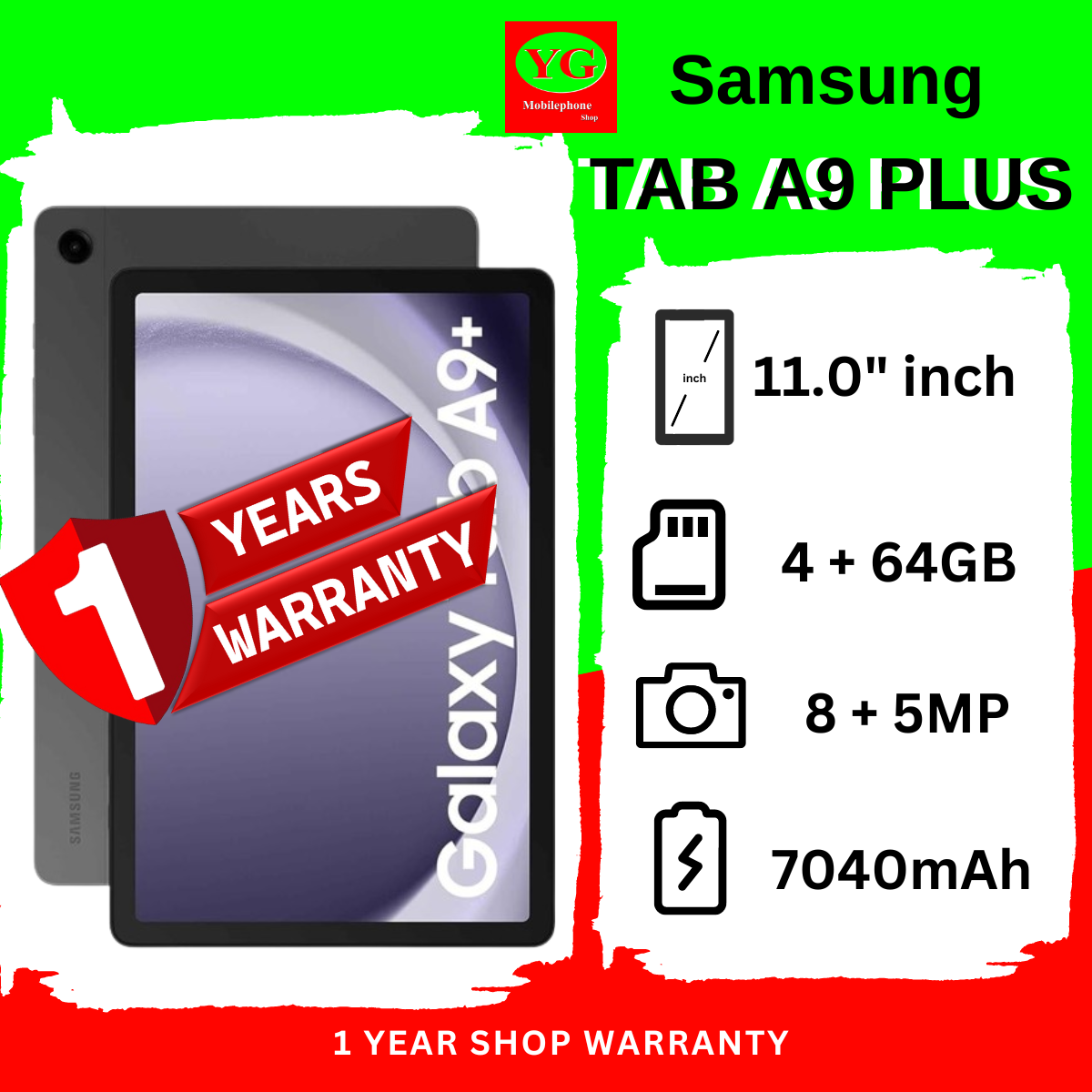 Samsung Galaxy Tab A9+ WIFI 4GB + 64GB (X210) | 1 Year Shop Warranty | Export Set | Tablet