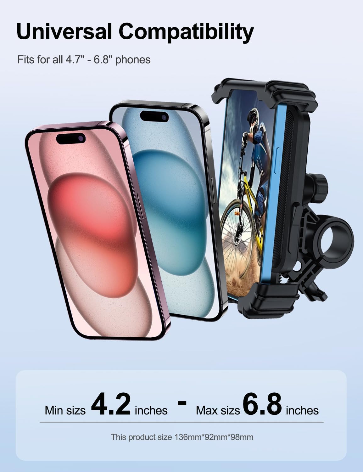 Bicycle Motorcycle Cell Phone Holder - 360° Rotation Bike Phone Mount for iPhone and Samsung Galaxy (4.7''-6.8'' Phones)