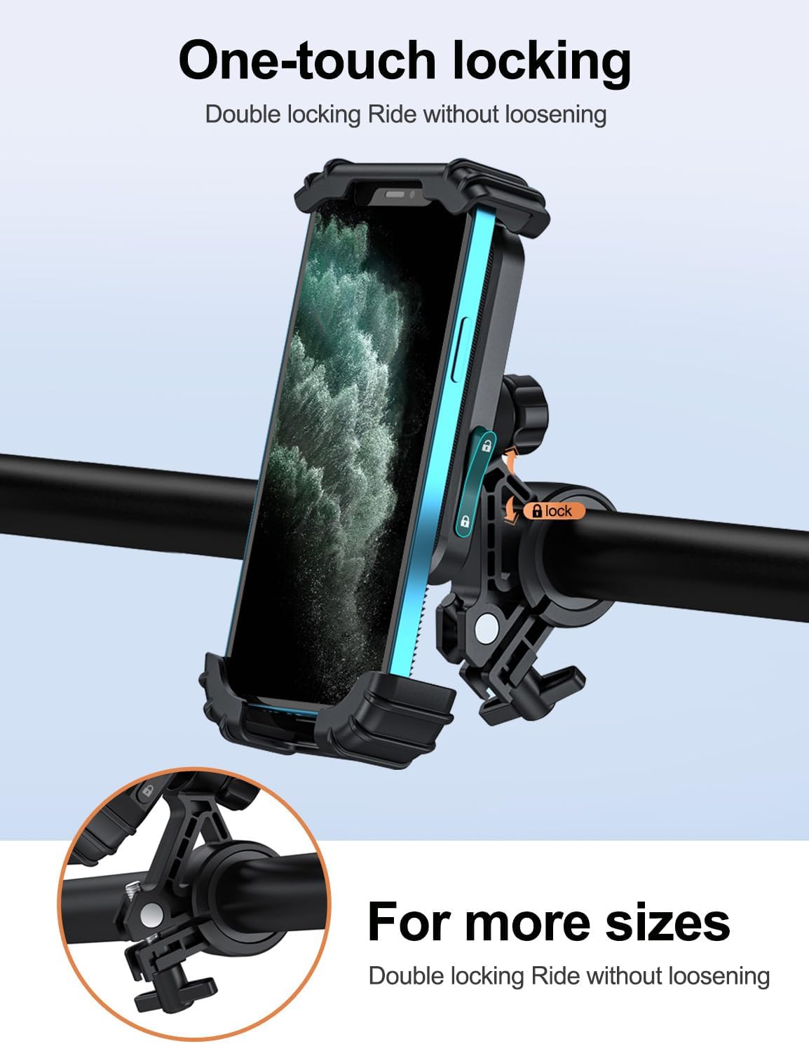 Bicycle Motorcycle Cell Phone Holder - 360° Rotation Bike Phone Mount for iPhone and Samsung Galaxy (4.7''-6.8'' Phones)